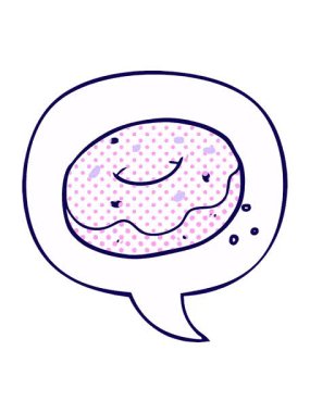 Çizgi roman tarzında konuşma baloncukları serpiştirilmiş çizgi film donutunun neon ışık efekti animasyonu