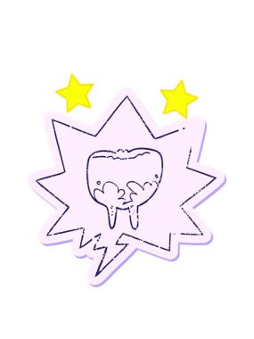 dönen yıldızların çizgi film dişlerinin canlandırması konuşma baloncuğu sıkıntılı eski çıkartma