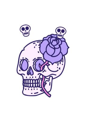 Kafatası animasyonu bir kafatası ve gül ikonik dövme imajı