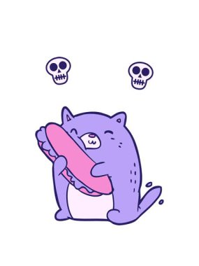 Çizgi film kedisinin kafatası animasyonu öğle yemeği için yaptığı harika sandviçe bayılıyor.