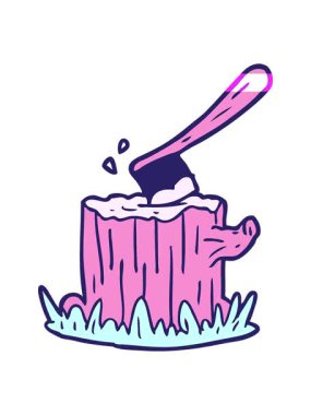 Ağaç kütüğüne sıkışmış baltanın animasyonunu çalıştır.