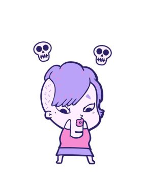 Şaşırmış kız çizgi filminin kafatası animasyonu.