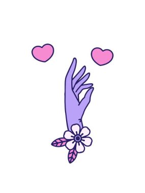 dönen kalp animasyonu dövme stili bir el ve çiçek görüntüsü