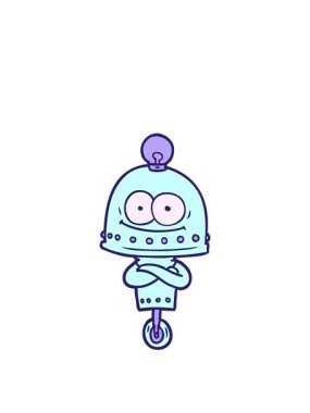 Mutlu çizgi film robotu ve ampulü canlandırıyorum.