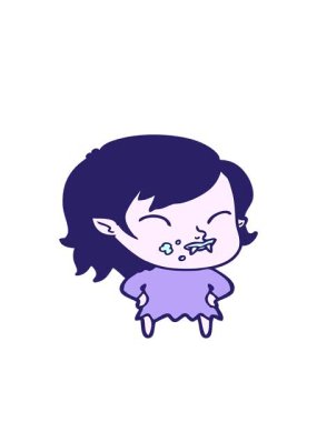 Yanağında kan olan vampir kızın hareketli animasyonu.