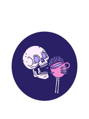 Kafatasının kahve içtiği ikonik dövme görüntüsünün animasyonunu büyütüyor.