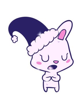 Noel şapkası takan çizgi film tavşanının ışıltısı.