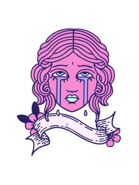 Geleneksel dövmenin titreşimli hareketli animasyonu ve ağlayan kadın yüzü bayrağı.