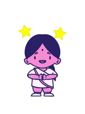 dönen yıldızlar modern kuşak çizgi filmindeki mutlu Hintli kadının animasyonu.