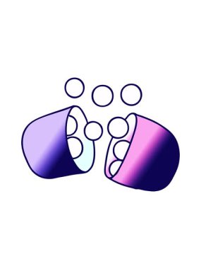 Açık ilaç tabletinin gradyan çizgi film illüstrasyonunun neon ışık efekti canlandırması