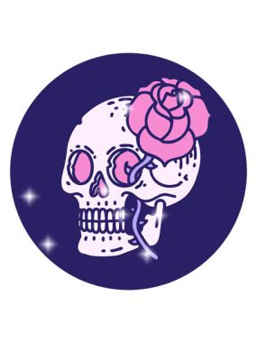 glitter effect animation of an iconic tattoo style cartoon of a skull and rose