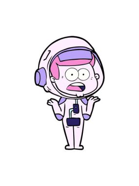 Işık efekti animasyonu. Şaşırmış astronot çizgi filmi.