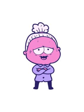 Neşeli, neşeli yaşlı bayanın hareketli animasyonu.