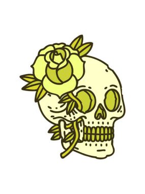 Kafatası ve gül tasarımının rengini değiştiren dövme