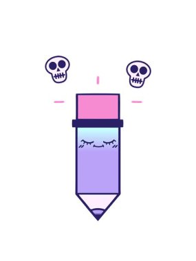 eğlenceli bir kalem karikatürünün kafatası animasyonu