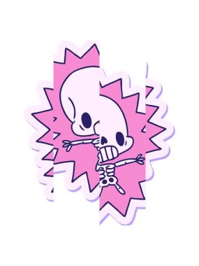 Etiket karikatürünün bölünen hareket animasyonu Kawaii 'nin elektrik çarpan iskeleti.
