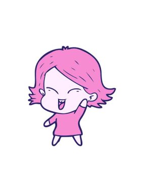 Mutlu çizgi film kızı çizimlerinin radyoaktif ışıltılı animasyonu