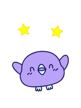 spinning stars animation of cartoon of a cute baby doodle bird