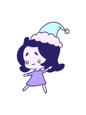 Titreşimli el animasyonu Kawaii bir kızın Noel karikatürünü çizdi.