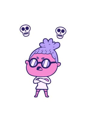 Sinirli kadın çiziminin kafatası animasyonu