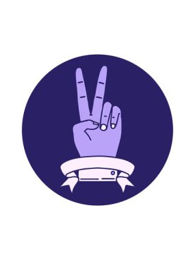 Dikkat çekici Retro Tattoo Stili Barış 'ın canlandırması. İki parmak hareketi ve pankart.
