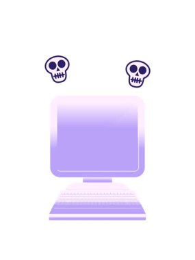 düz renkli bir bilgisayarın resimlerini gösteren kafatası animasyonları