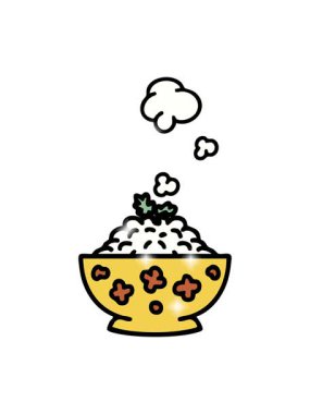 Buharda pişmiş pirincin desenli kasedeki ışıltı etkisi