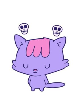 Bir çizgi film kedisinin eğlenceli bir çiziminin kafatası animasyonu