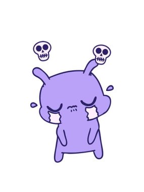 Şirin, üzgün uzaylının serbest ve çizilmiş kafatası animasyonları.