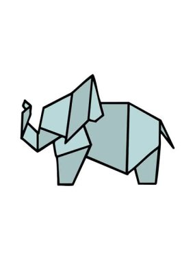 Japon katlanmış kağıt origami filinin dönen hareketi.