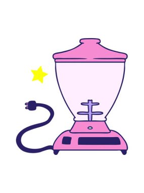 Parıldayan yıldızlar, bir yemek mikserinin el çizimi çizgi filmini etkiler.