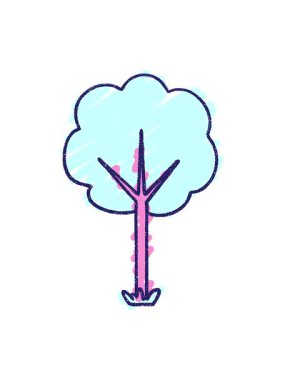 karikatür Ağaç Tebeşiri illüstrasyonunun efekt canlandırmasını göster