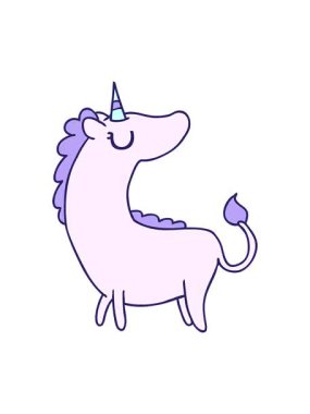 Şirin kawaii tek boynuzlu atının serbest çizim çizgi filminin pixelize etkisi