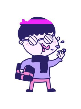 Çizgi filmci çocuğun yılbaşı hediyesi olarak gözlük taktığı animasyonunu güçlendir.