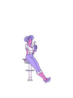 Dövmenin animasyonunu geleneksel stiliyle milkshake içen bir kızın canlandırması.