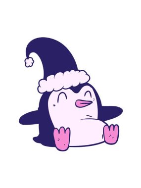 Noel şapkası takan penguen çizgi filminin hareketli animasyonu.