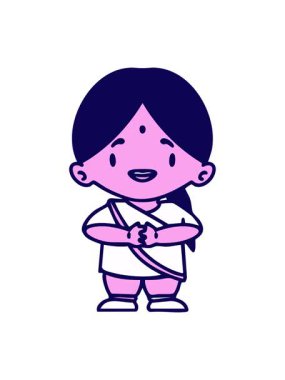 Modern kuşak çizgi filminde mutlu Hintli kadının neon ışık efekti animasyonu