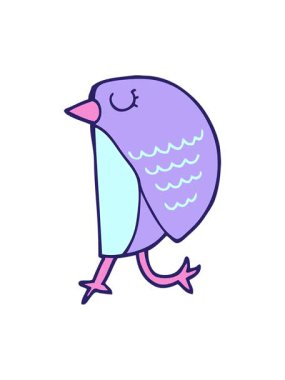 Tatlı, eğlenceli bir kuşun çizgi filminin animasyonunu oynat ve durdur