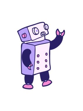 Garip bir çizgi film robotunun hareketli animasyonunu oynat