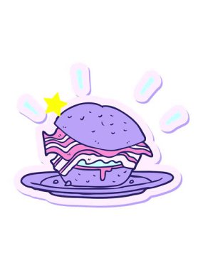 Parıldayan yıldızlar çizgi film pastırmalı sandviçin çıkartmasının animasyonunu etkiler.