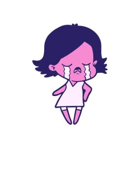 Kalk ve karikatür kızı ağlarken yüzdür.