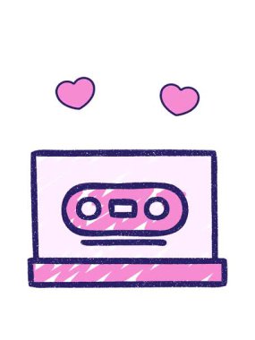 Retro Cassette Tebeşir Çiziminin dönen kalp animasyonu