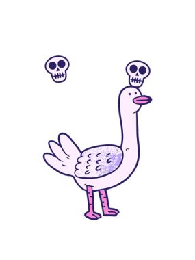 parlak renkli kuş çizgi filminin kafatası animasyonu