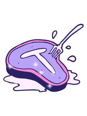 Çizgi filmin simli etkisi. Biftek ve çatal.