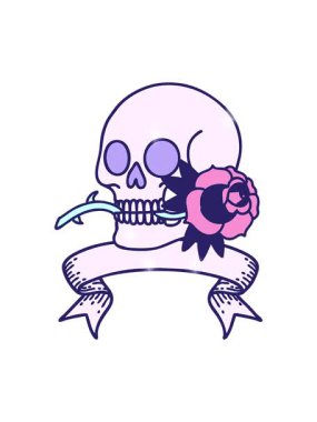 Bir kafatası ve gül sancağıyla geleneksel dövmenin ışıltı etkisi