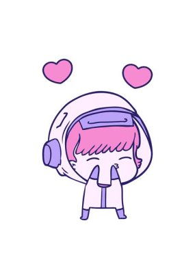 Meraklı bir astronotun dönen kalp animasyonu