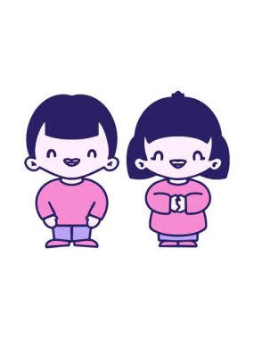 Mutlu Japon çiftin hareketli animasyonları bir arada duruyor.