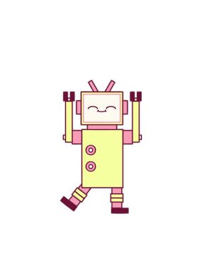 Yanıp sönen radyal çizgiler parlak renkli şirin bir robot çizgi filminin animasyonu