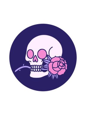 attention grabbing animation of iconic tattoo style image of a skull and rose icon