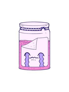 Dikkat çeken çizgi film cam kavanozunun ağlaması.